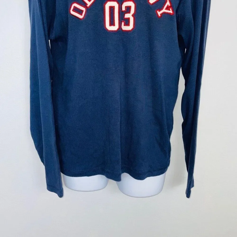 Vintage Old Navy Mens L Shirt Blue Thermal Waffle Weave Long Sleeve Logo Pullove